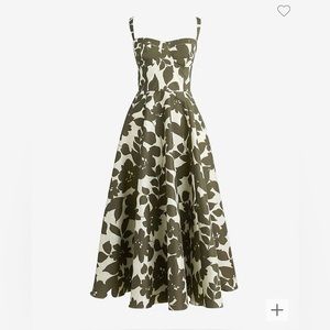 Jcrew Collection sweetheart A-line midi dress in leafy floral taffeta green